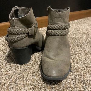 Gray No Parking ankle boots.